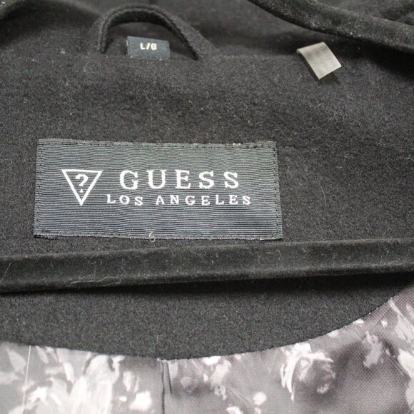 GUESS Jacket Womens Large Charcoal Gray / Black Wool Blend Hooded Coat - Picture 4 of 8